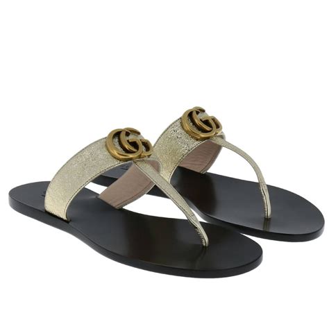 gucci gold flat sandals|Gucci jolie flat sandals.